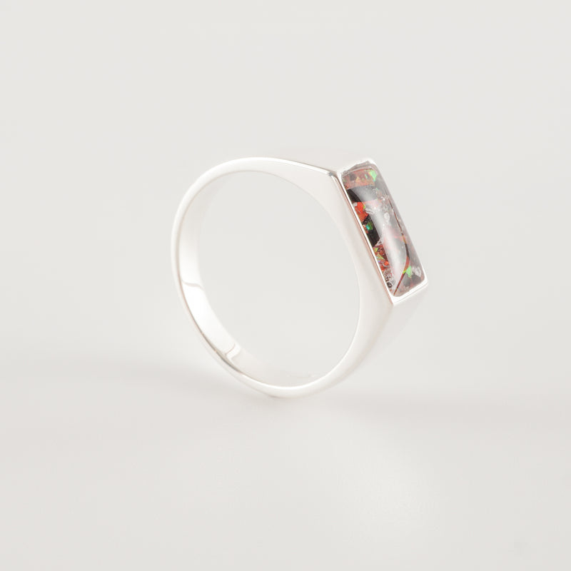 Memorial Signet Ring with Ashes and Fire Opal