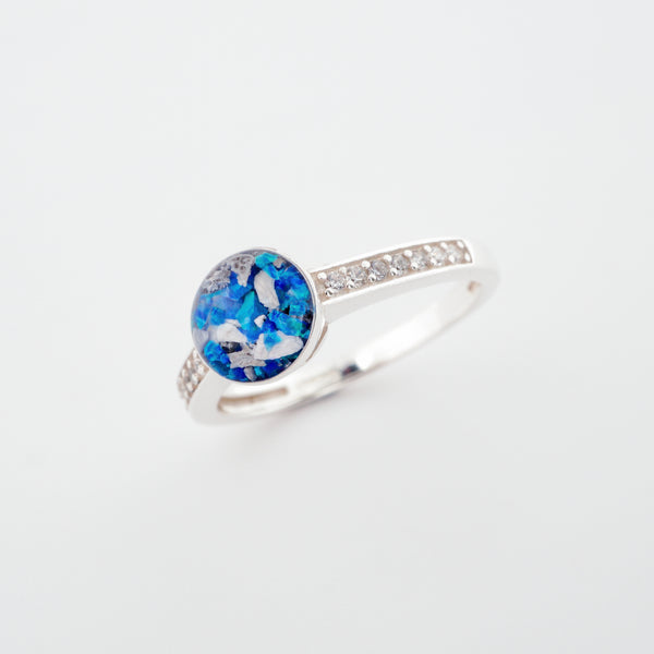 Ladies Memorial Ring with Ashes and Cobalt Blue Opal