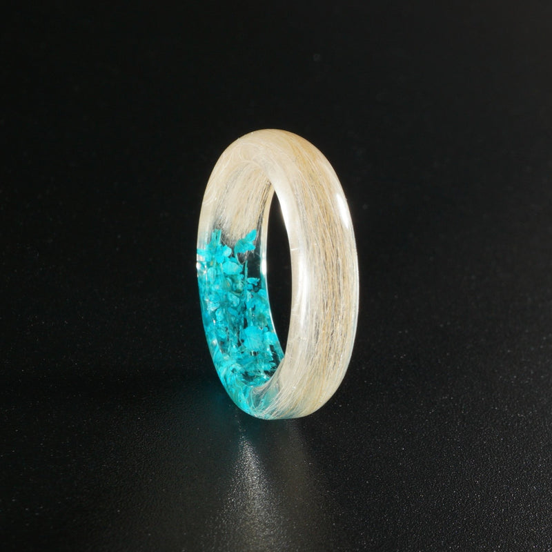 Lock of Hair Ring with Turquoise Flowers